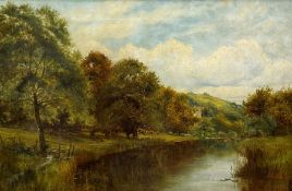 Nathaniel Hickman (British 19th century): River Landscape with Distant Church