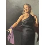 English School (mid 20th century): Three Quarter Length Portrait of a Woman in an Evening Gown with