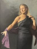 English School (mid 20th century): Three Quarter Length Portrait of a Woman in an Evening Gown with