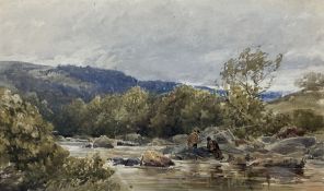 Thomas Collier (British 1840-1891): Anglers Fishing in a River Landscape