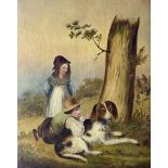 English Naive/Primitive School (19th century): Children in Clearing with Spaniel