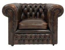 Chesterfield style armchair upholstered in brown deep buttoned leather