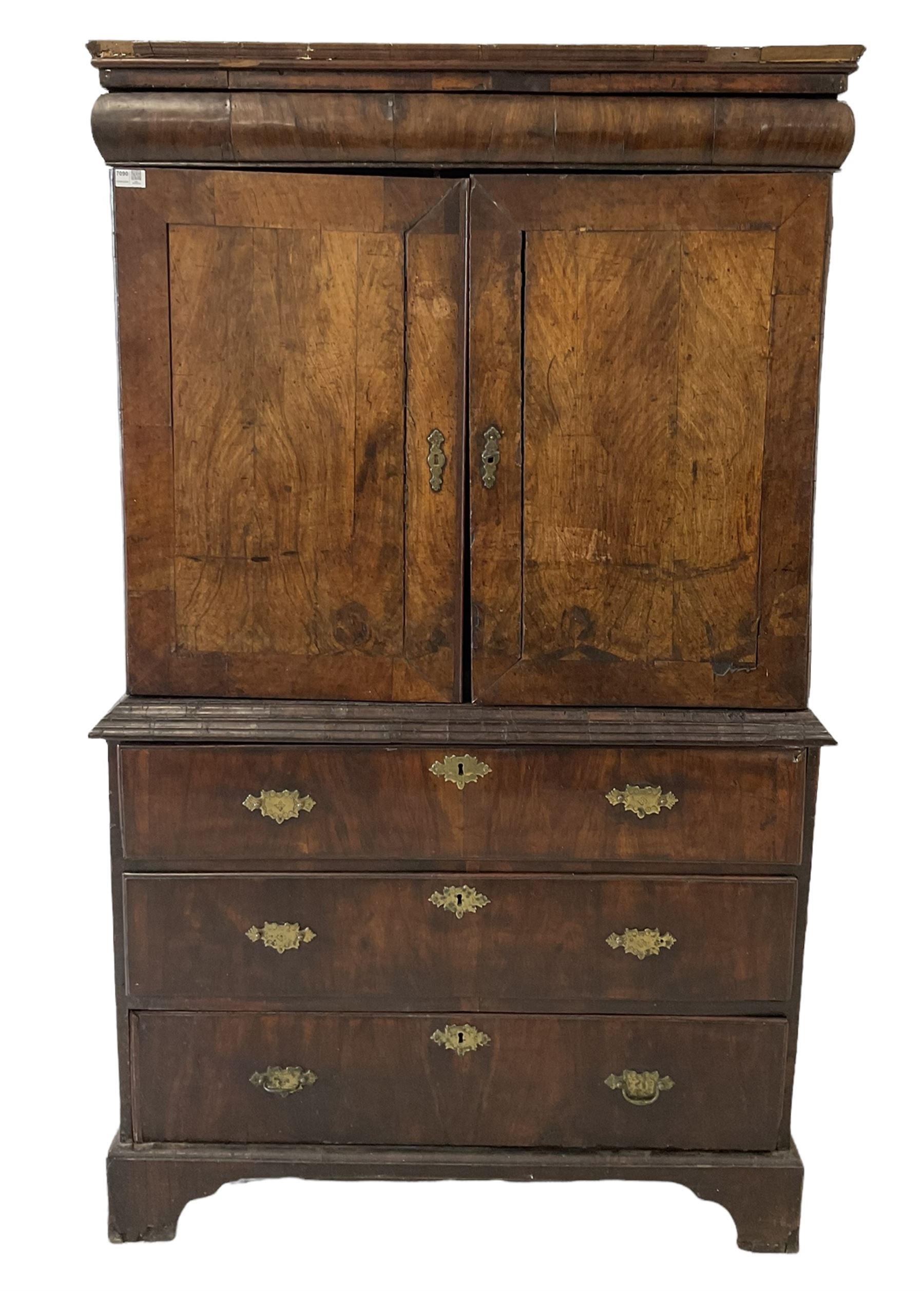 William and Mary walnut escritoire with single cushion front drawer