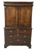 William and Mary walnut escritoire with single cushion front drawer