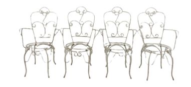 Set four white wirework garden chairs