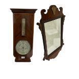 Edwardian Sheraton revival mahogany aneroid barometer and thermometer with string inlay and satinwoo