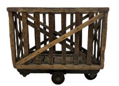 19th century pine and wrought metal mill cart