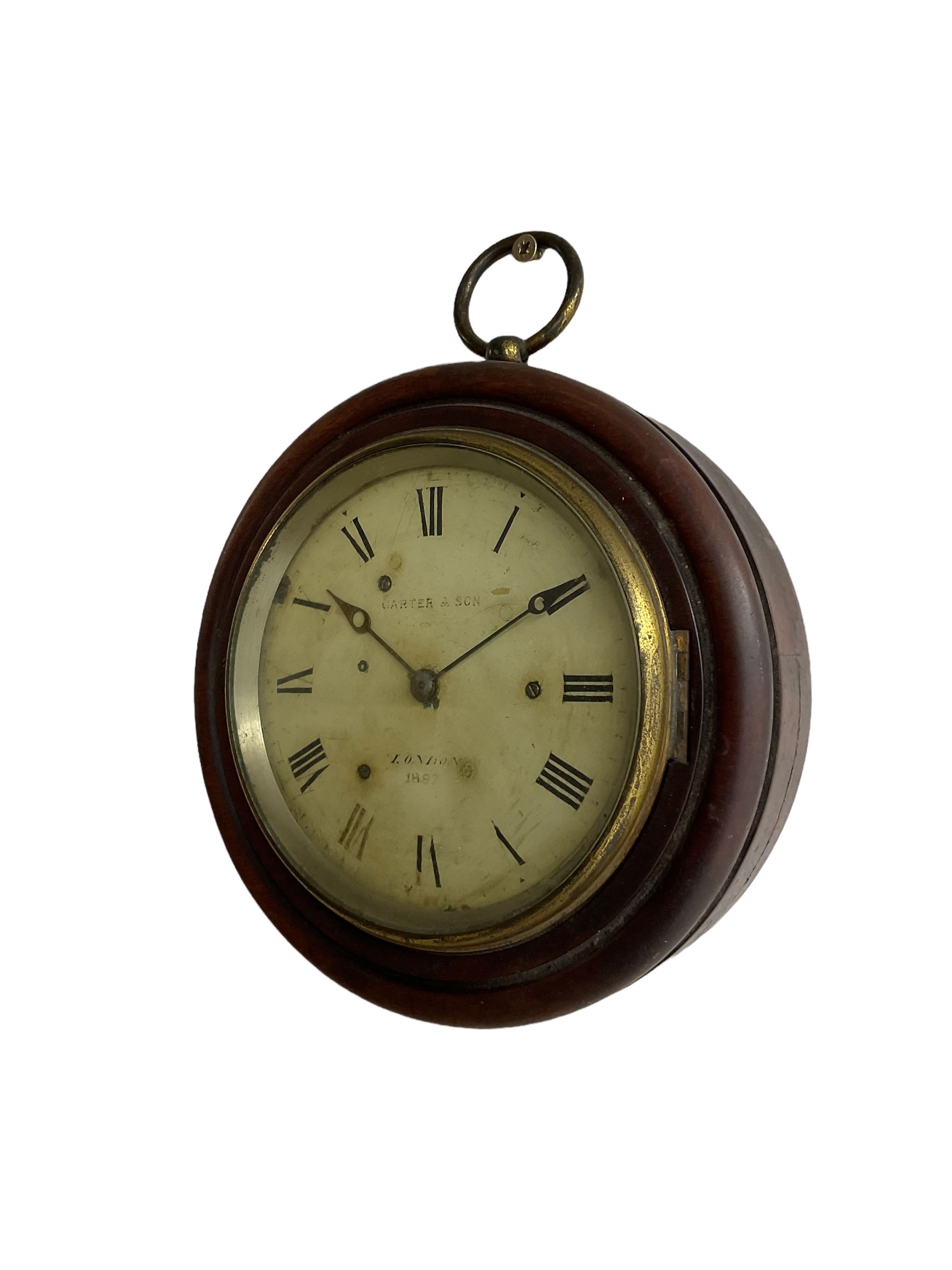 A late 19th century wall clock with a French timepiece movement mounted within a circular 7” - Image 3 of 3