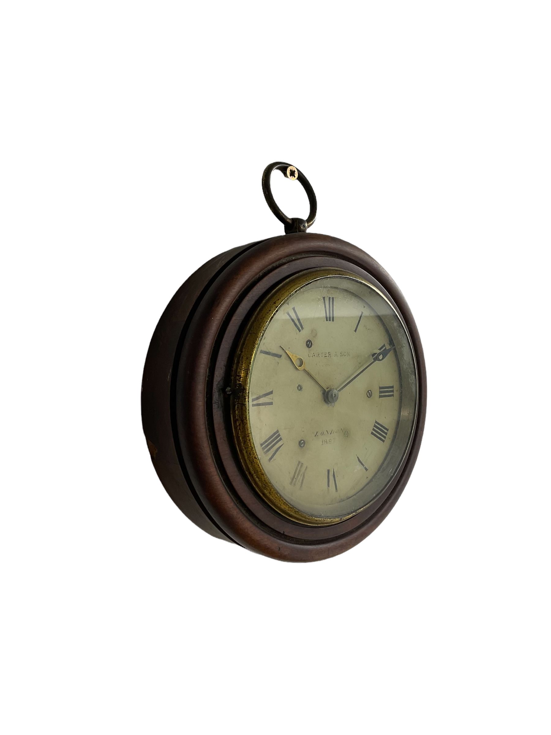 A late 19th century wall clock with a French timepiece movement mounted within a circular 7” - Image 2 of 3