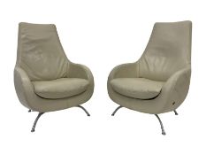 Rolf Benz - pair of contemporary cream leather swivel chairs
