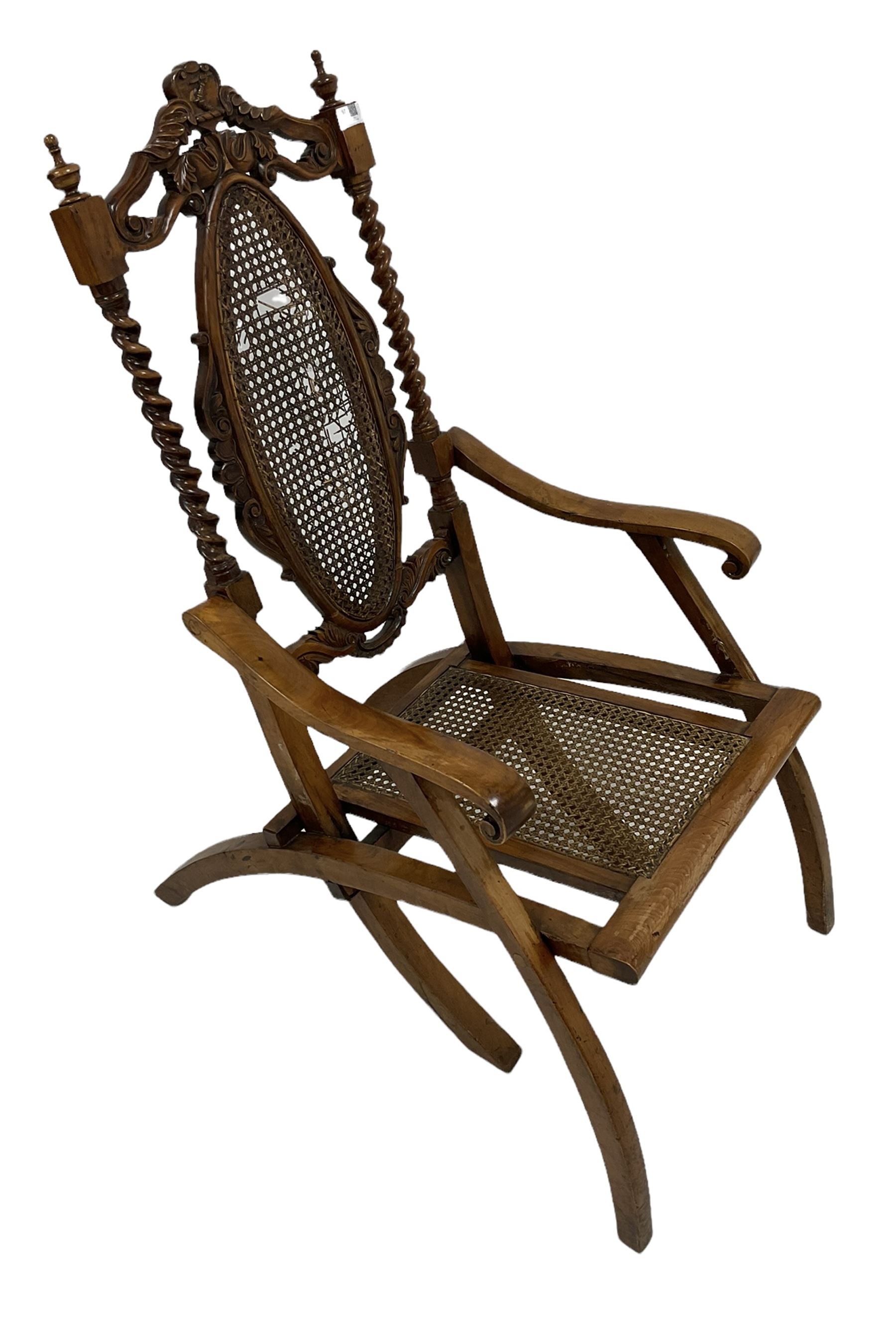 19th century walnut folding campaign chair - Image 2 of 5