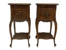 Pair early 20th century French walnut bedside pot cupboards