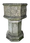 Haddonstone octagonal planter with Gothic decoration and arches