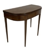 19th century mahogany fold over tea table on slender square tapering supports