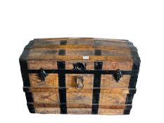 Wooden and metal banded dome top trunk L82cm