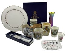 Collection of commemorative mugs including George VI coronation beaker together with other porcelain