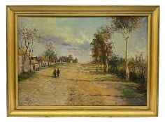 Duse (Impressionist 20th century): Figures walking down a Wide Street