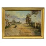 Duse (Impressionist 20th century): Figures walking down a Wide Street