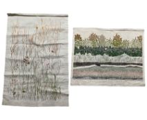 Two mid 20th century linen wall hangings depicting wildlife scenes (2)
