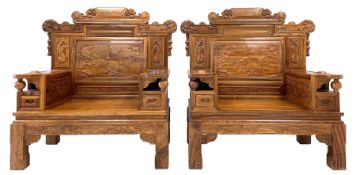 Pair Chinese Imperial style hardwood throne chairs
