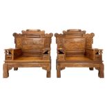 Pair Chinese Imperial style hardwood throne chairs