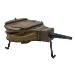 Pine leather and wrought metal fireside bellows