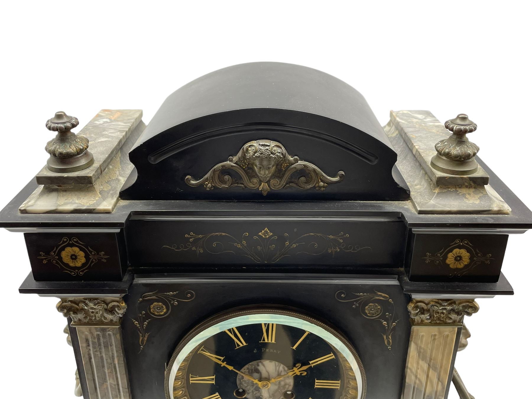 A mid-19th century mantle clock in a Belgium slate case with a French striking movement - Image 3 of 7