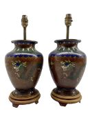 Pair of 20th century Chinese Cloisonne table lamps of baluster form