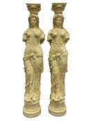 Pair Greek style caryatid columns