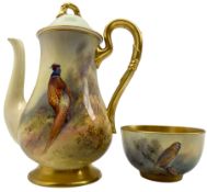 Royal Worcester coffee pot and sugar bowl by James Stinton