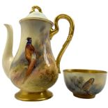 Royal Worcester coffee pot and sugar bowl by James Stinton