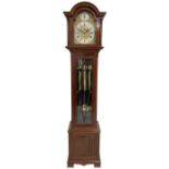 Mahogany cased 20th century longcase clock with a three-train weight driven rack striking German mov