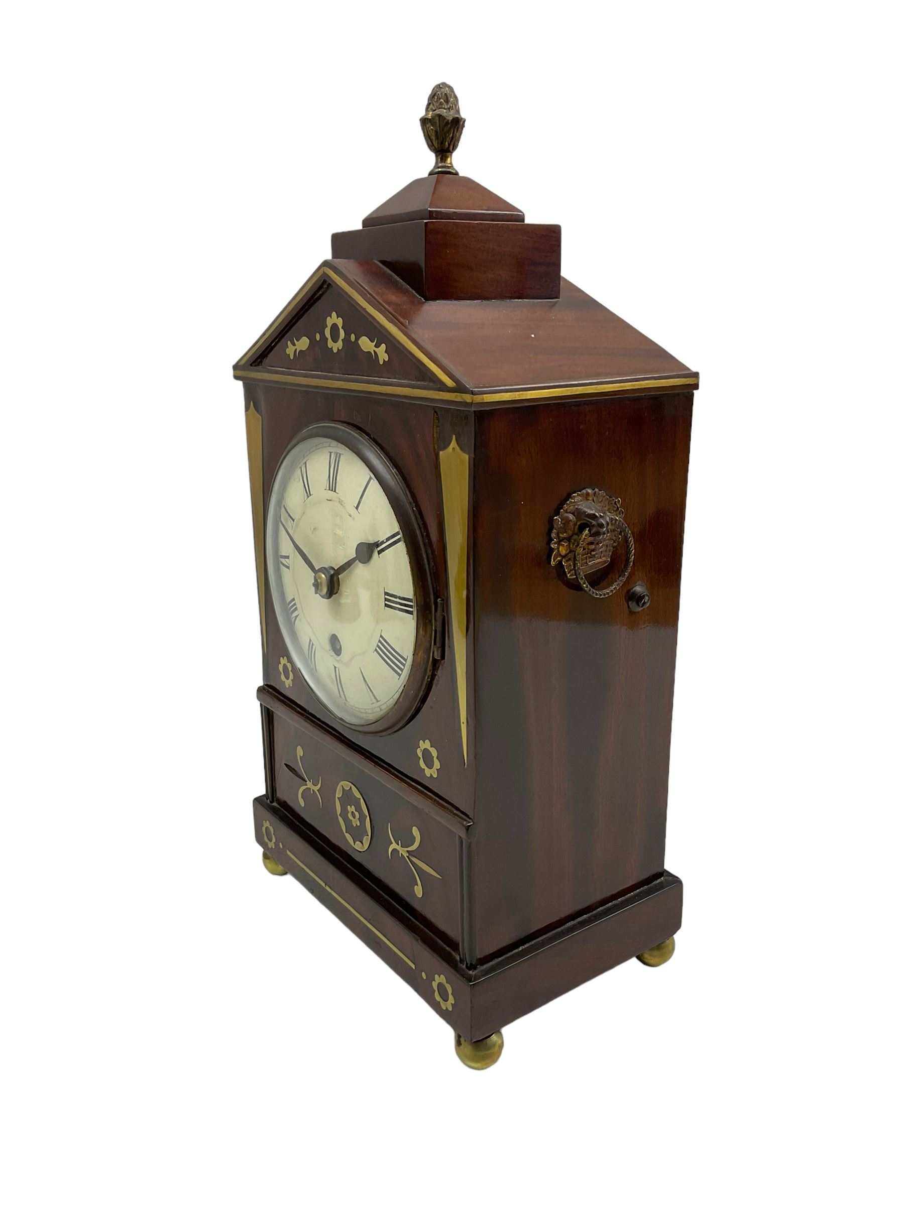 A small William IV brass inlaid mahogany bracket clock with an eight-day timepiece movement - Image 5 of 7