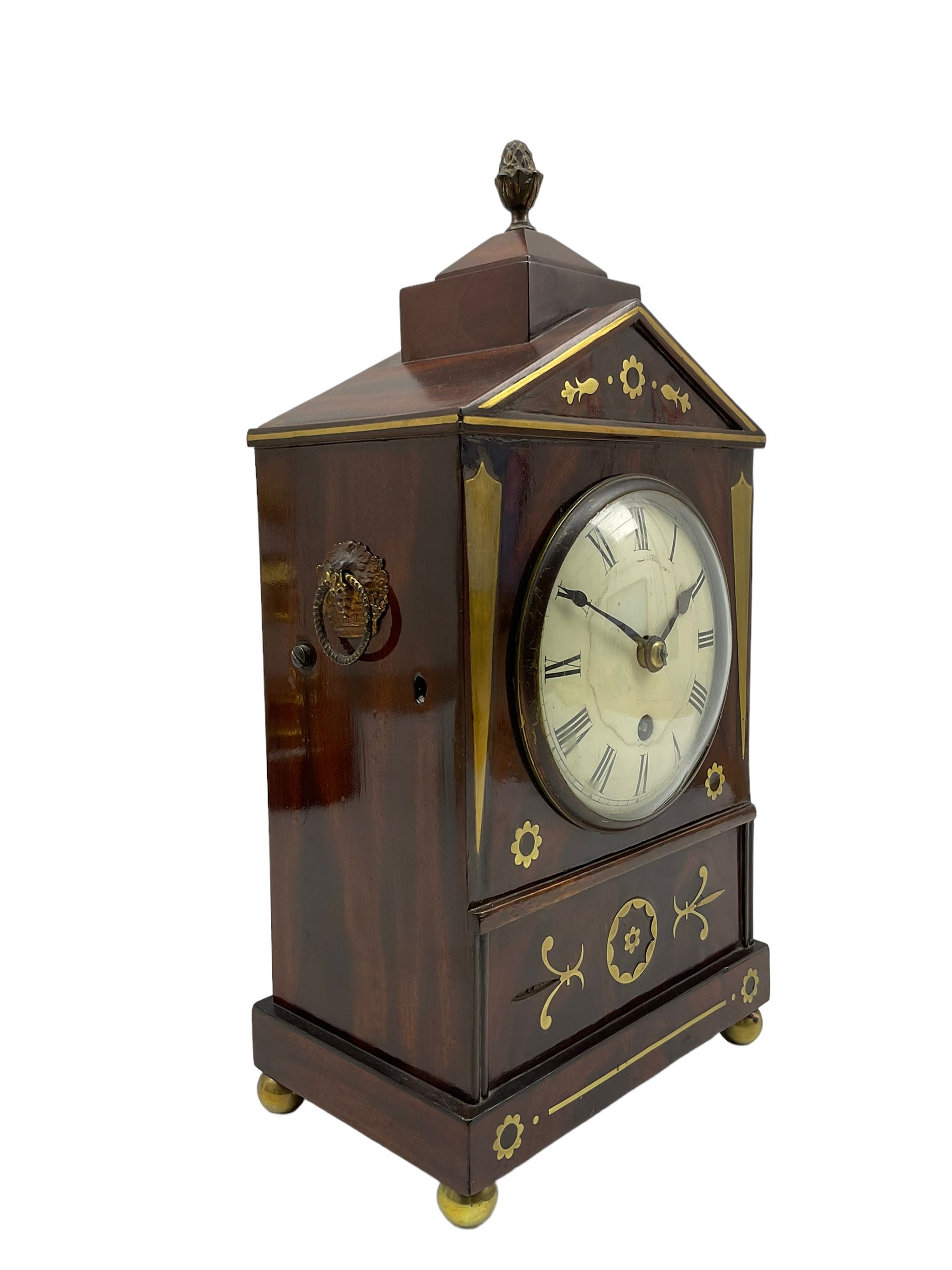 A small William IV brass inlaid mahogany bracket clock with an eight-day timepiece movement - Image 2 of 7