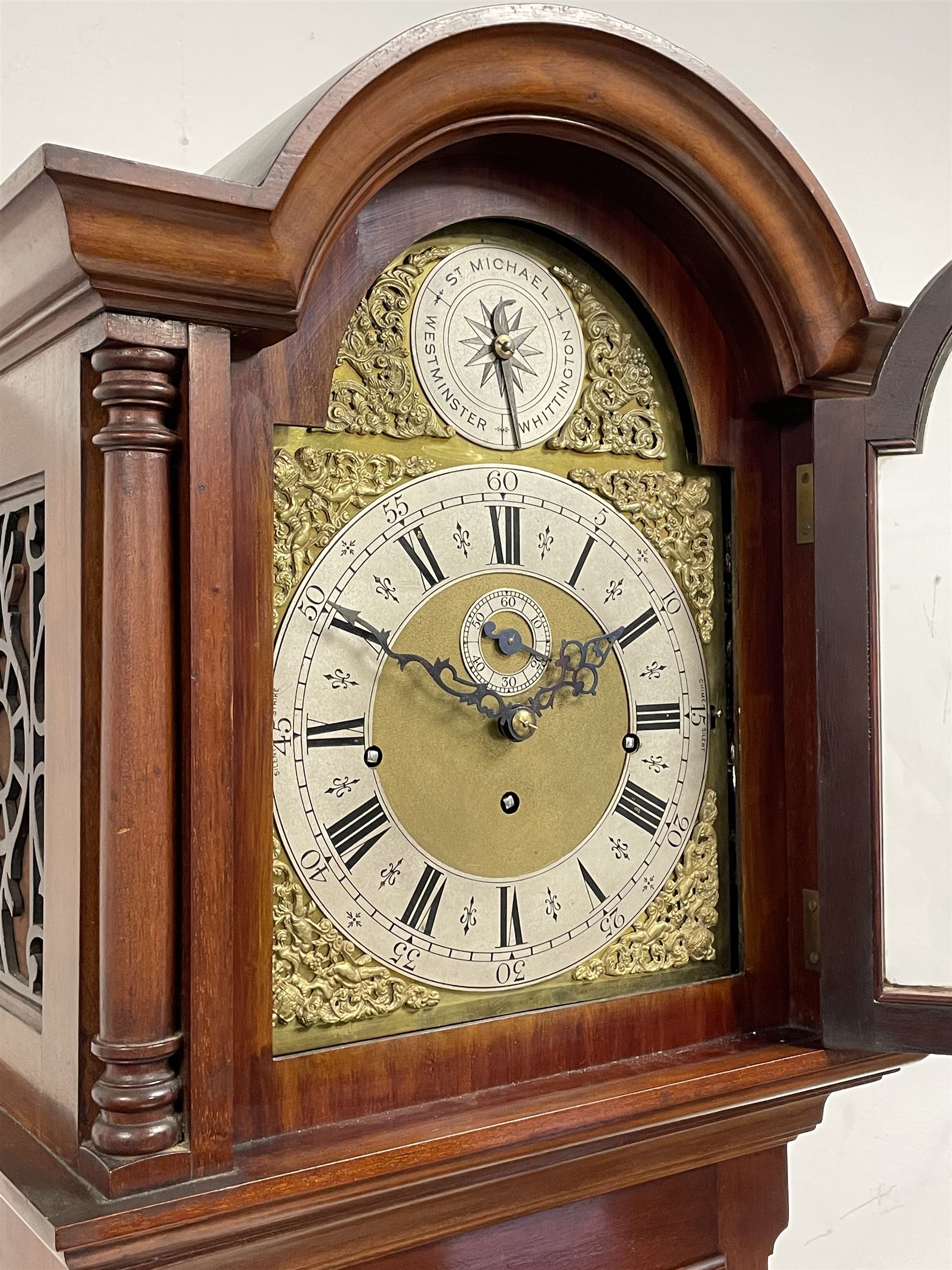 Mahogany cased 20th century longcase clock with a three-train weight driven rack striking German mov - Image 10 of 13