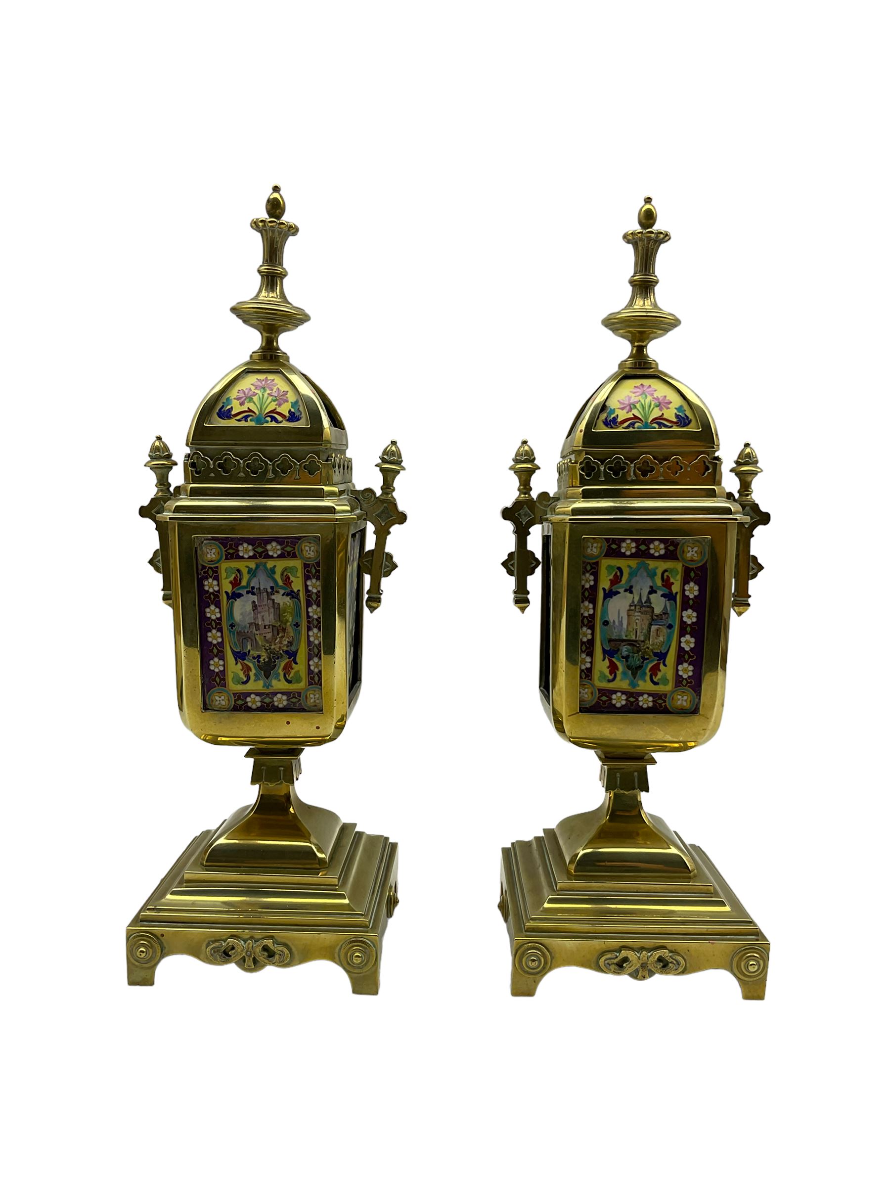 Late 19th century continental brass cased striking mantle clock with a pair of matching brass framed - Image 9 of 9