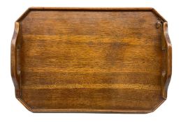 Acornman - oak twin handled tea tray of rectangular canter form