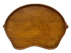 Mouseman - adzed oak kidney shaped tea tray with carved mouse signature handles