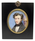 Mid 19th century half length oval portrait miniature