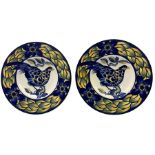 Pair of Royal Copenhagen Blue Pheasant pattern circular wall chargers