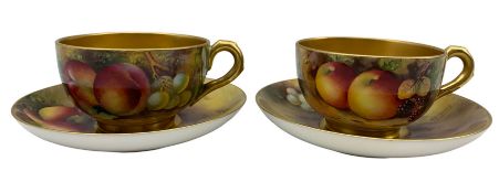 Pair of Royal Worcester tea cups and saucers by Edward Townsend