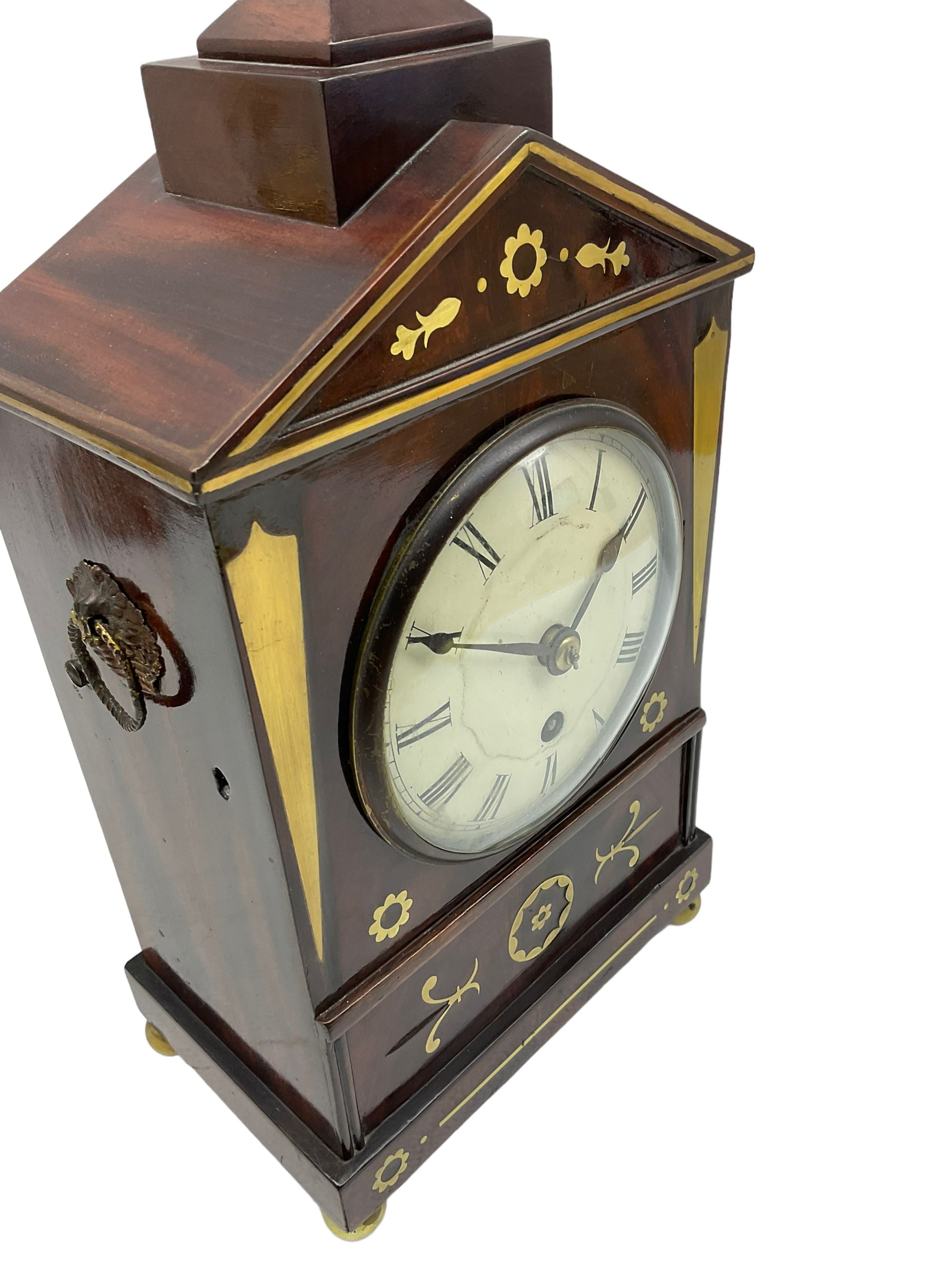 A small William IV brass inlaid mahogany bracket clock with an eight-day timepiece movement - Image 3 of 7