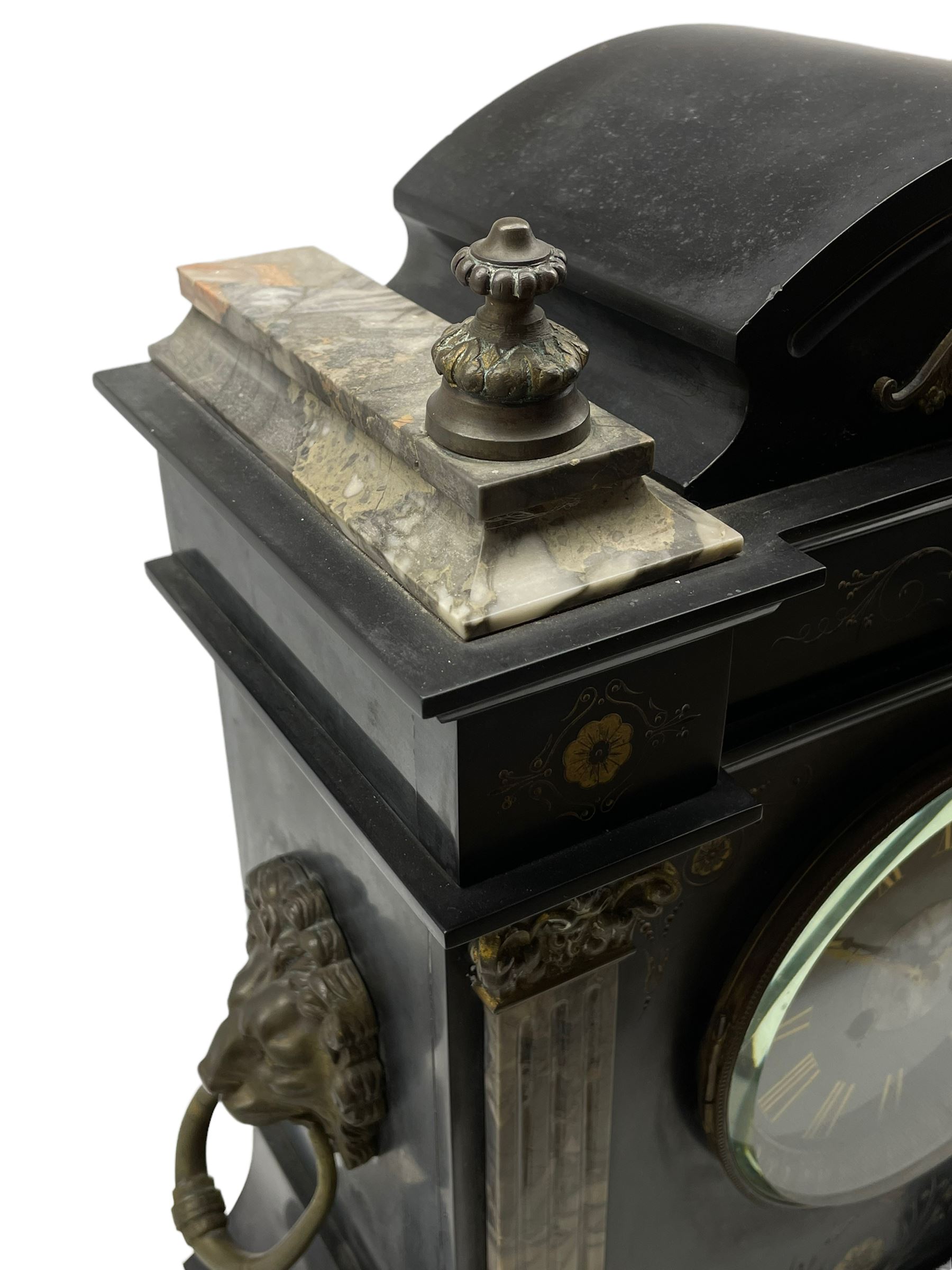 A mid-19th century mantle clock in a Belgium slate case with a French striking movement - Image 7 of 7