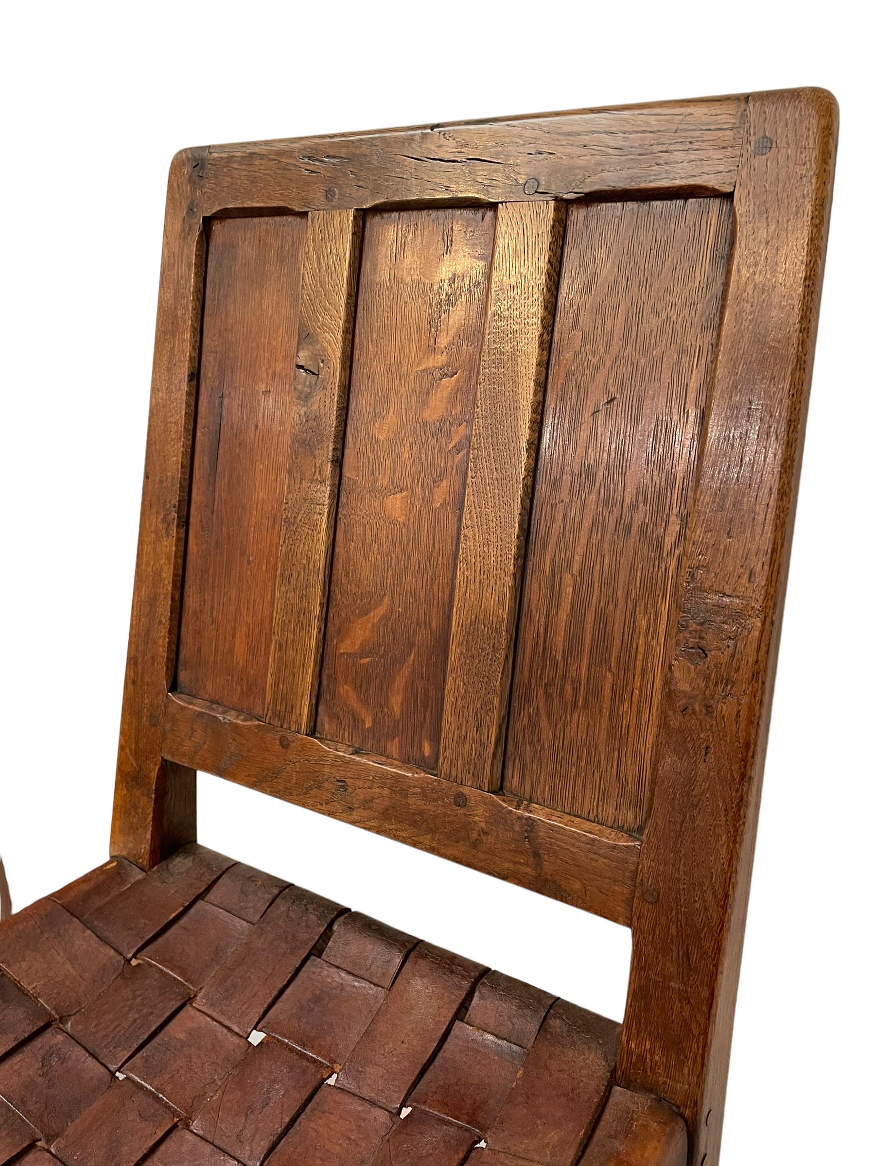 Sid Pollard - set four oak triple panel back dining chair with leather lattice seats - Image 5 of 14