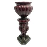 Large and impressive 19th century oxblood jardiniere on stand