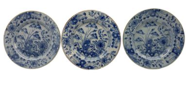 Three 18th century Delft tin glazed earthenware plates