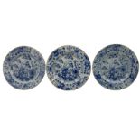 Three 18th century Delft tin glazed earthenware plates