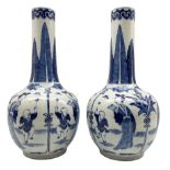 Pair of Chinese Qing dynasty blue and white bottle vases