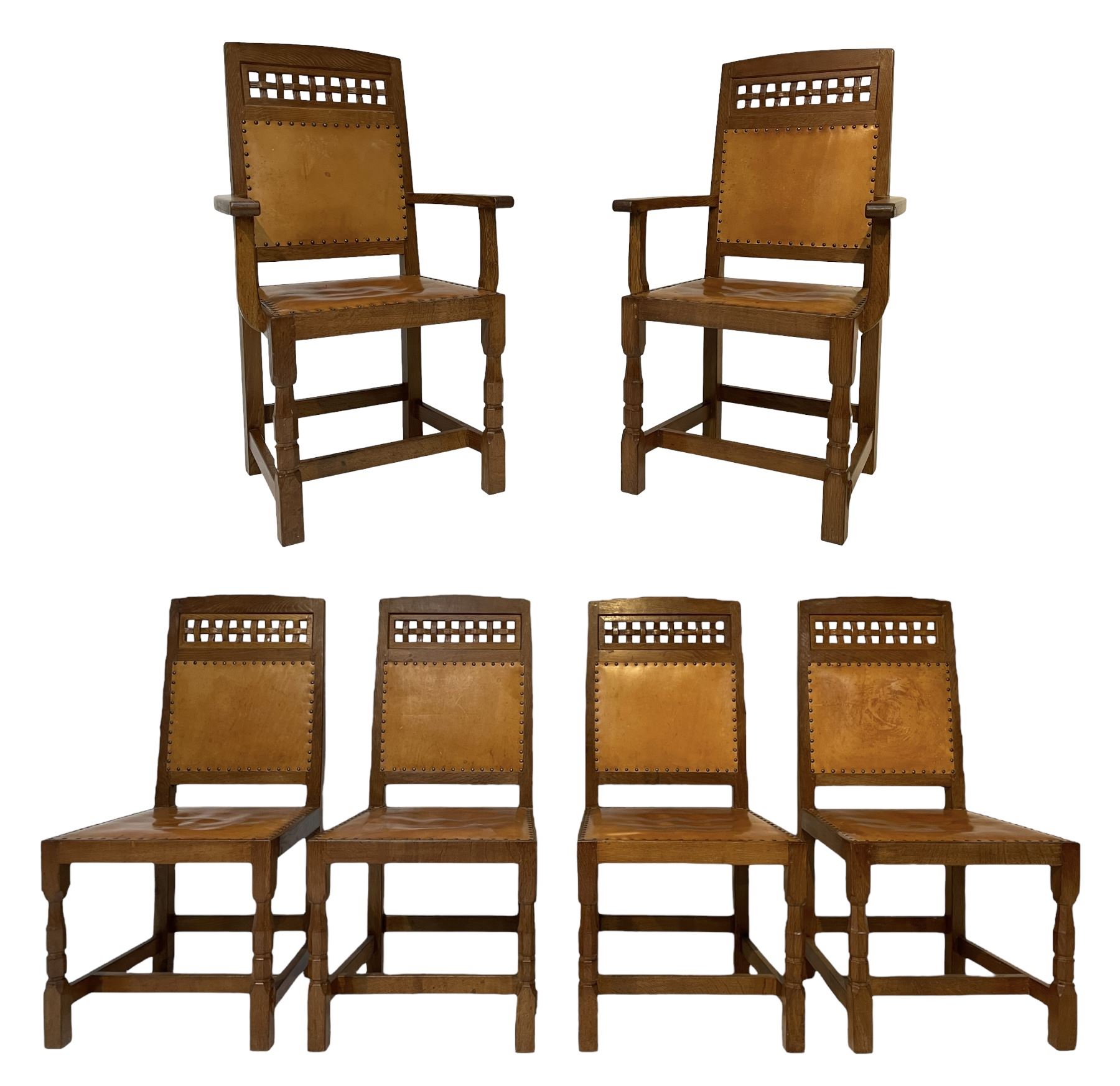 Lizardman - set six oak dining chairs