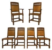 Lizardman - set six oak dining chairs